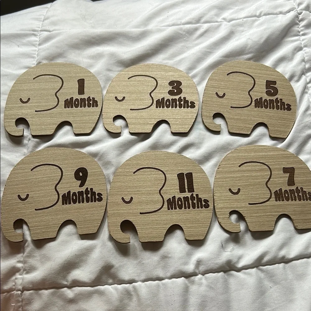 Pearhead Elephant Wooden Baby Month 1-12 Pictures